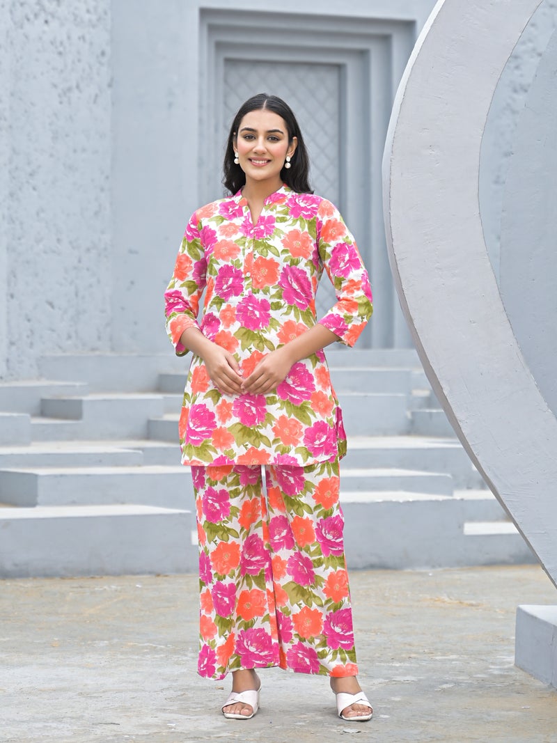 Shifory Pink Floral Kurti Palazzo Set for Women - Image 3